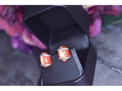 925 Sterling Silver Red Alpanite Stud Earrings