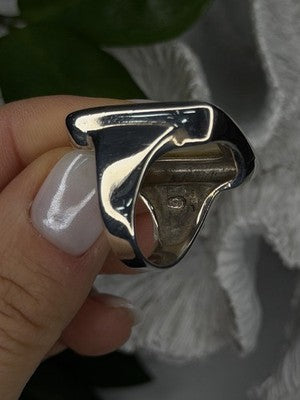 Elegant 925 Sterling Silver White Abalone Mother of Pearl Ring Size 7