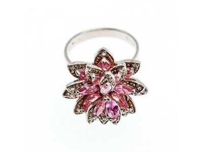 925 Sterling Silver Pink & White CZ "Flower" Ring Size 6.5