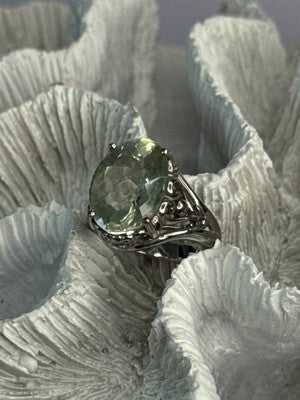 925 Sterling Silver Pale Green Amethyst Ring Size 7