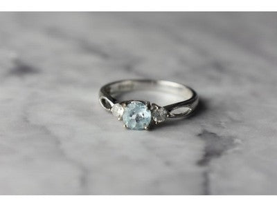 925 Sterling Silver Blue Spinel and CZ Ring Size 7.5