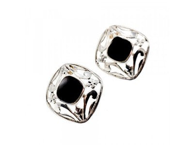 925 Sterling Silver Black Nephrite Stud Earrings