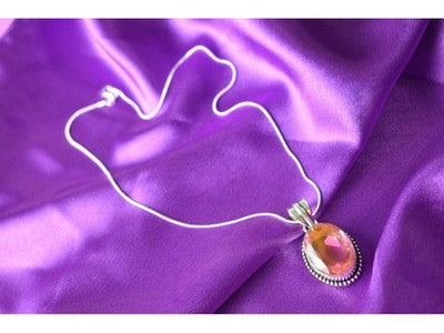 925 Sterling Silver Pink Jewelry Glass Chain With Pendant
