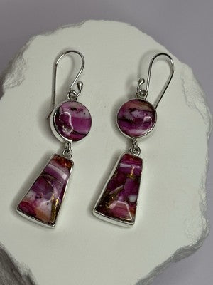 925 Sterling Silver Pink Oyster Turquoise Earrings Length 2 Inch