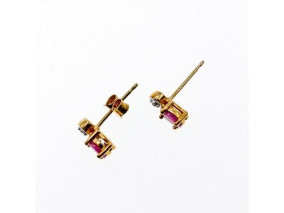 925 Sterling Silver Gold Plated Pink Topaz & Diamond Stud Earrings
