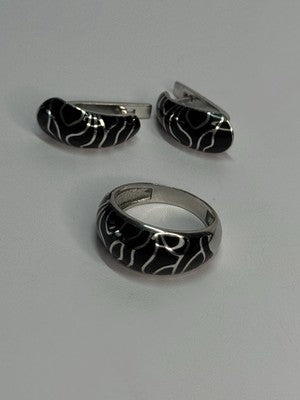 925 Sterling Silver Enamel Ring & Earrings Set Size 9