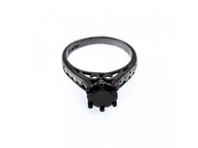 Black 925 Sterling Silver Spinel & CZ Ring Size 9.25