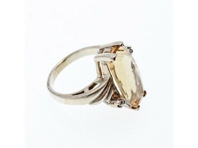 925 Sterling Silver Golden Tourmaline & Quartz Ring Size 6.5
