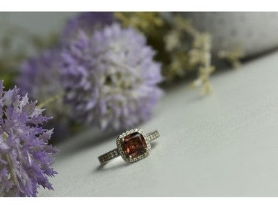 925 Sterling Silver Hessonite & CZ Ring Size 8