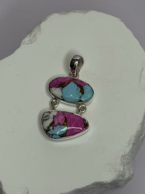 925 Sterling Silver Cotton Candy Turquoise Pendant Length 1.5 Inch