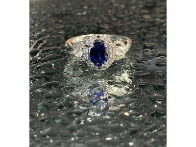 925 Sterling Silver Blue & White Sapphire "Snow Queen" Ring Size 7.25