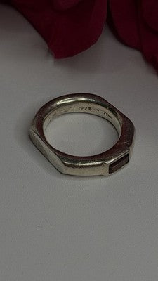 925 Sterling Silver Signet-Style Red Garnet Ring Size 6