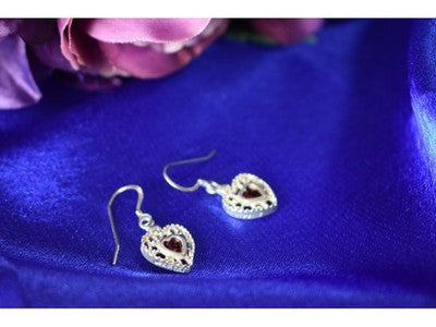 925 Sterling Silver Garnet "Hearts" Earrings