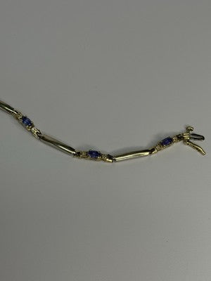 14K Yellow Gold Tanzanite & Diamond Bracelet Length 7.5 Inch
