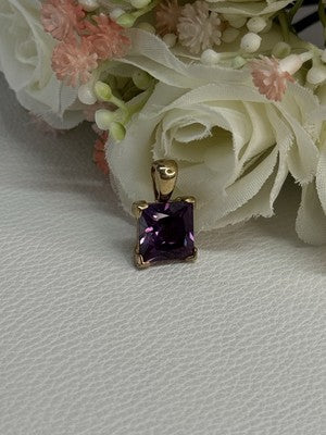 925 Sterling Silver Gold Plated Amethyst Pendant Length 0.70 Inch