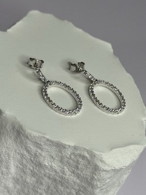 925 Sterling Silver Elegant CZ Earrings Length 1 Inch