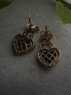 Romantic 14K Yellow Gold Heart Sapphire & Diamond Earrings