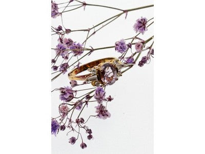925 Sterling Silver Gold Plated Iolite & CZ Ring Size 8