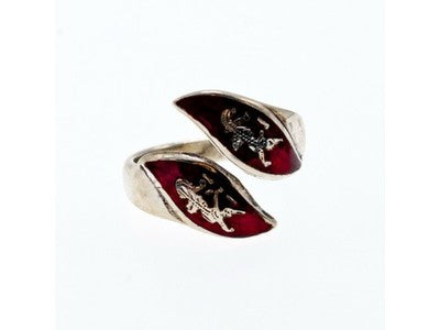 925 Sterling Siamese Silver Enamel Ring Size 5.5 (Adjustable)