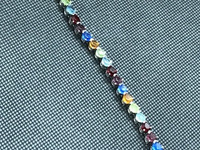925 Sterling Silver Multicolor CZ Bracelet 7 In
