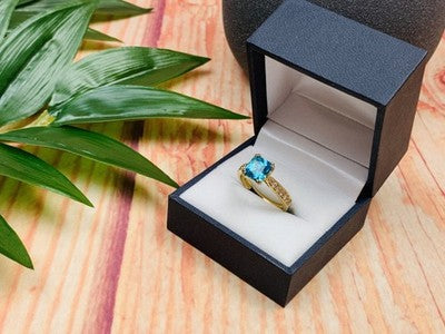 925 Sterling Silver Gold Plated Blue Topaz Ring Size 8