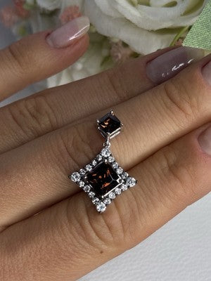 925 Sterling Silver Hessonite & Beryl Pendant Length 1.10 Inch