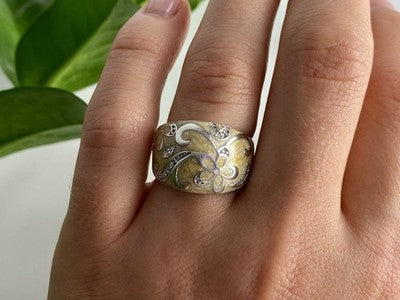 925 Sterling Silver Agate & CZ Ring Size 6.75