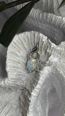 Tiny Beautiful 925 Sterling Silver Opal & Clear Topaz Stones Pendant