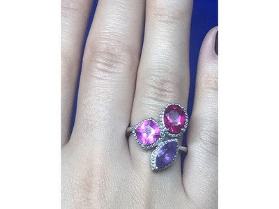 925 Sterling Silver Amethyst & Spinel Ring Size 8