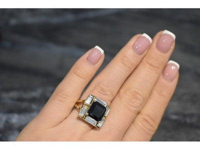 925 Sterling Silver Gold Plated Jewelry Glass & CZ Ring Size 6.5
