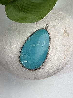 925 Sterling Silver Turquoise Pendant Length 1.8 in
