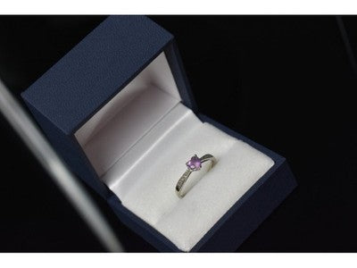 10K White Gold Amethyst & Diamonds Ring Size 8