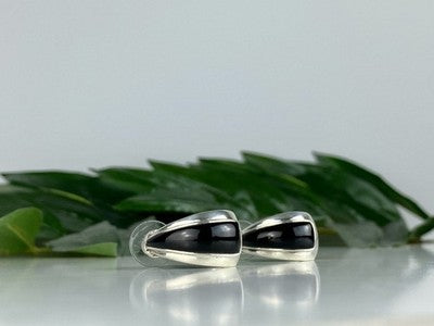 925 Sterling Silver Black Nephrite Stud Earrings