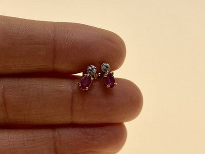 925 Sterling Silver Gold Plated Pink Topaz & Diamond Stud Earrings