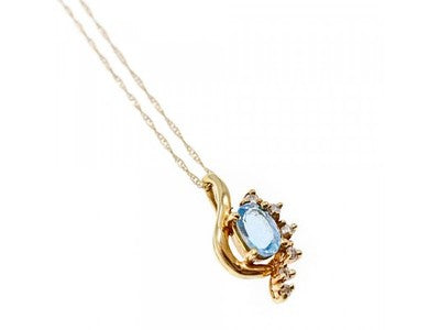 10K / 14 K Yellow Gold Topaz & Diamonds Chain With Pendant
