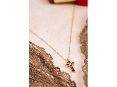 14K Yellow Gold Rubies & Diamond Chain With Cross Pendant