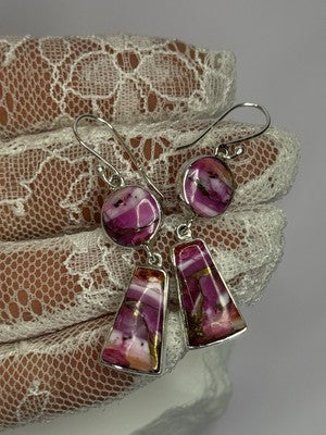 925 Sterling Silver Pink Oyster Turquoise Earrings Length 2 Inch