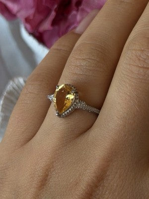 925 Sterling Silver Citrine Ring Size 7