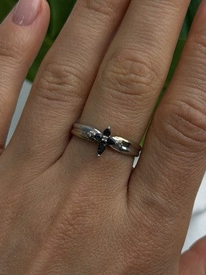 925 Sterling Silver Sapphire & Diamond Cross Ring Size 8.5