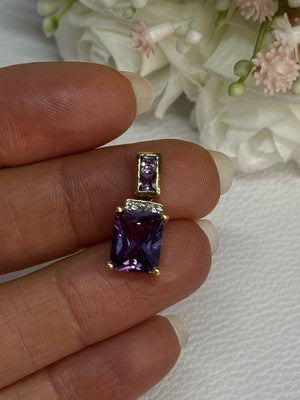 925 Sterling Silver Gold Plated Amethyst Pendant Length 0.80 Inch