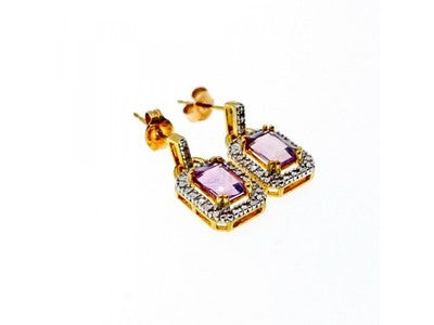 925 Sterling Silver Gold Plated Amethyst Stud Earrings