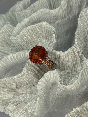 925 Sterling Silver Orange Spinel Ring Size 6