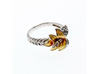 925 Sterling Silver Gold Plated CZ "Flower" Ring Size 7