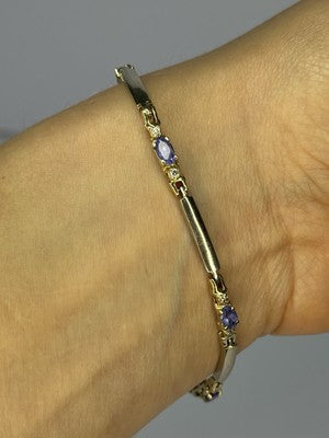 14K Yellow Gold Tanzanite & Diamond Bracelet Length 7.5 Inch