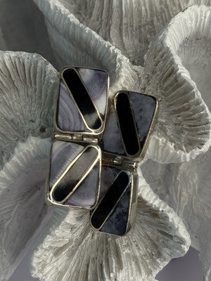 Vintage 925 Sterling Silver Agate & Onyx Earrings Length 1.50 Inch