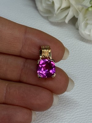925 Sterling Silver Gold Plated Pink Spinel Pendant Length 0.70 Inch