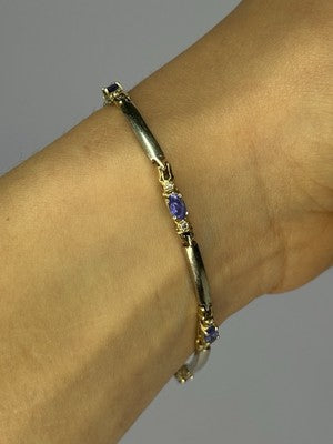 14K Yellow Gold Tanzanite & Diamond Bracelet Length 7.5 Inch