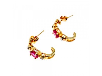 925 Sterling Silver Gold Plated Pink Topaz Stud Earrings
