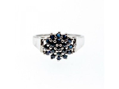 925 Sterling Silver Sapphires "Flower" Ring Size 8