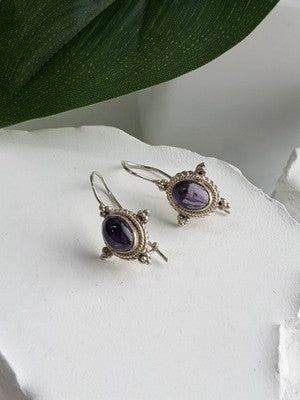 Vintage 925 Sterling Silver Amethyst Earrings